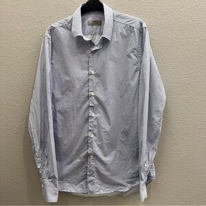 Canali Mens Shirt Size Medium Blue Button-Up Shirt Geometric Cotton Classic
